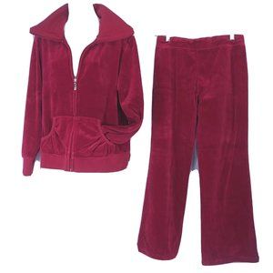 Velour Tracksuit Y2K Hooded Full Zip Jacket XL Pants Small Maroon Deep Pink
